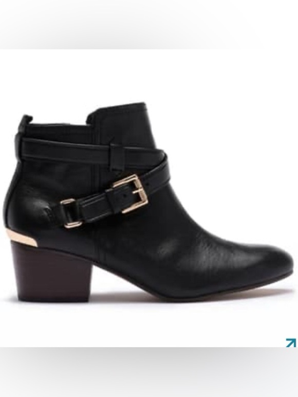 Coach Black Leather Ankle Boot with Gold Buckle 7B